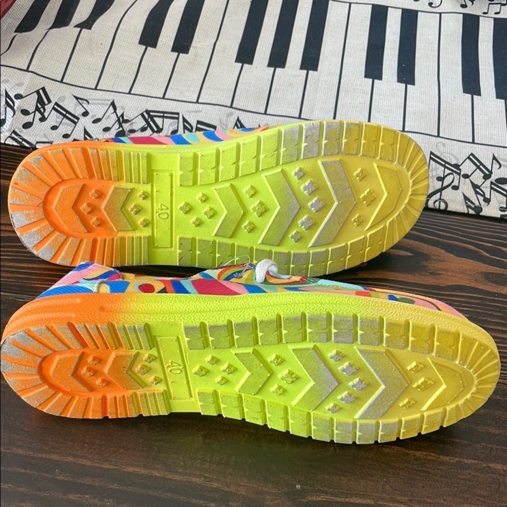 Rainbow Vivid Colorful White Lace Up Casual and Psychedelic Shoes - Picture 6 of 6